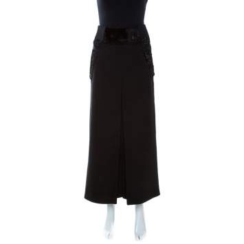 Pre Owned Dolce & Gabbana Black Wool Front Slit Detail Skirt M