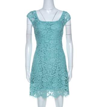 Pre Owned Dolce & Gabbana Mint Green Lace Scalloped Hem Dress M