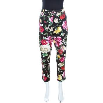 Pre Owned Dolce & Gabbana Multicolor Floral Printed Cotton Tapered Trousers XL 