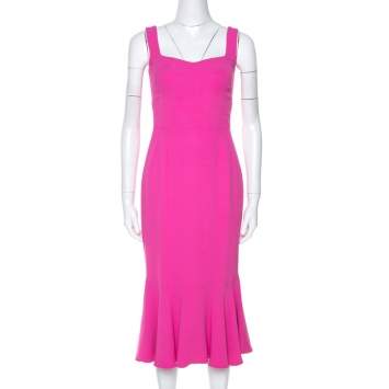 Pre Owned Dolce & Gabbana Pink Crepe Sleeveless Flounce Dress S
