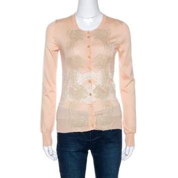Pre Owned Dolce & Gabbana Light Peach Cashmere Lace Trim Cardigan S