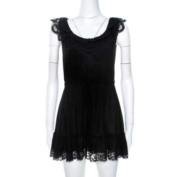 Pre Owned Dolce & Gabbana Black Knit Lace Trim Detail Mini Dress M