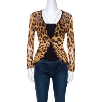 Pre Owned Dolce & Gabbana Animal Print Knit Wrap Cardigan M