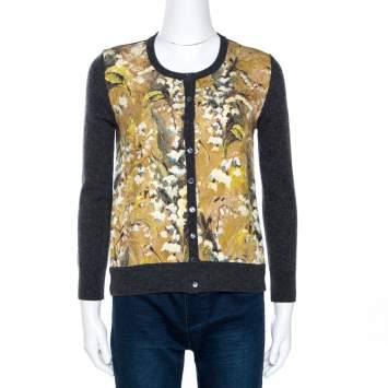 Pre Owned Dolce & Gabbana Grey Floral Jacquard Panelled Wool Cardigan S