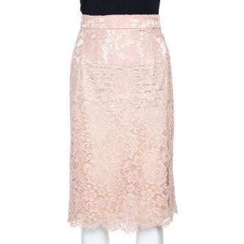 Pre Owned Dolce & Gabbana Naturel Lace Midi Skirt M