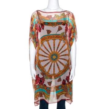 Pre Owned Dolce & Gabbana Multicolor Silk Chiffon Wheel Printed Kaftan Tunic XL