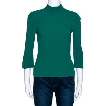 Pre Owned Dolce & Gabbana Green Stretch Crepe Necktie Detail Blouse XS