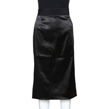 Pre Owned Dolce & Gabbana Black Satin Pencil Skirt L 