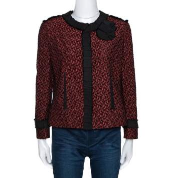 Pre Owned Dolce & Gabbana Scarlet Textured Jacquard Grosgrain Trim Detail Jacket L