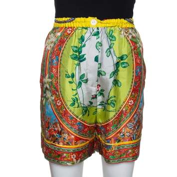 Pre Owned Dolce & Gabbana Multicolor Sicilian Print Silk Shorts M 