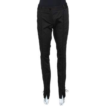 Pre Owned Dolce & Gabbana Black Cotton Lace Up Fitted Pants M