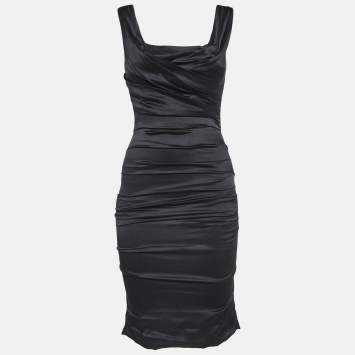 Pre Owned Dolce & Gabbana Black Satin Silk Ruched Mini Dress S