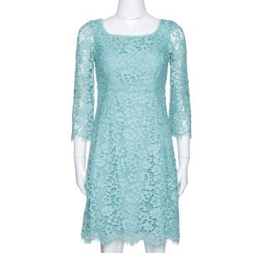Pre Owned Dolce & Gabbana Mint Green Lace Scalloped Hem Sheath Dress S