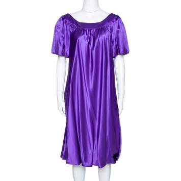 Pre Owned Dolce & Gabbana Purple Silk Satin Balloon Dress L