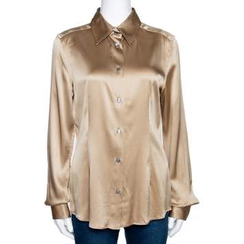 Pre Owned Dolce & Gabbana Beige Stretch Silk Satin Long Sleeve Shirt L