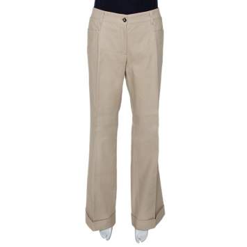 Pre Owned Dolce & Gabbana Beige Cotton Cuffed Hem Flared Pants L