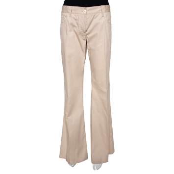 Pre Owned Dolce & Gabbana Beige Cotton Silk Flared Pants M