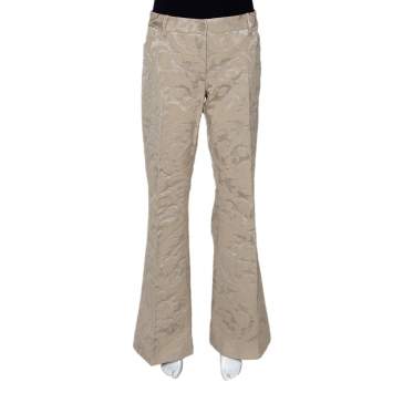 Pre Owned Dolce & Gabbana Beige Cotton Jacquard Flared Pants L