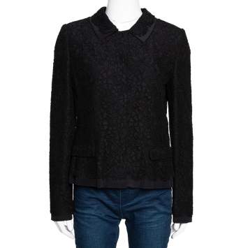 Pre Owned Dolce & Gabbana Black Cotton Silk Floral Lace Jacket M