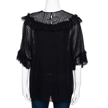 Pre Owned Dolce & Gabbana Black Sheer Ruffled Blouse L