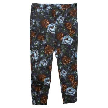 Pre Owned Dolce & Gabbana Grey Floral Print Cotton Tapered Pants S
