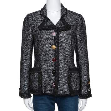 Pre Owned Dolce & Gabbana Monochrome Tweed Button Detail Jacket M