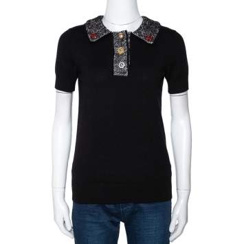 Pre Owned Dolce & Gabbana Black Cashmere Tweed Collared Top S