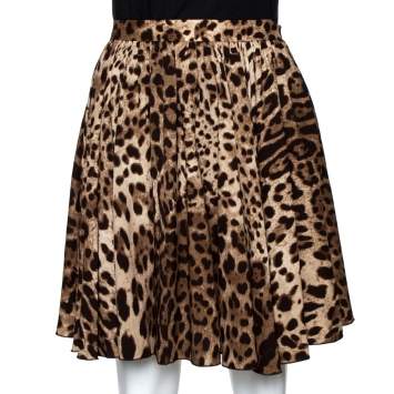 Pre Owned Dolce & Gabbana Brown Leopard Printed Silk Mini Skirt S