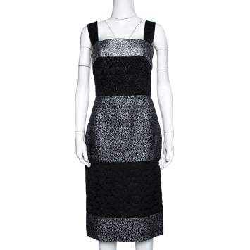 Pre Owned Dolce & Gabbana Black and Silver Broad Strap Dress S