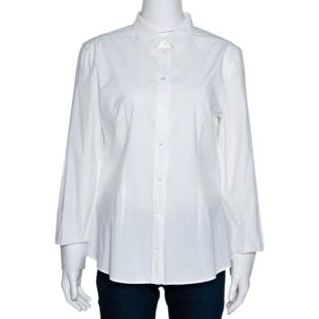 Pre Owned Dolce & Gabbana Off White Stretch Cotton Shirt L