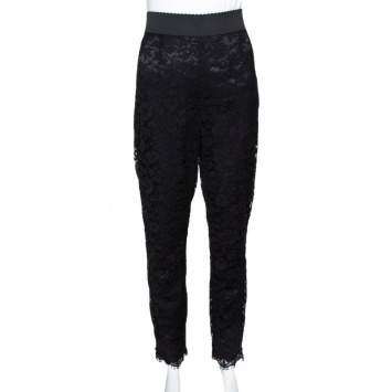 Pre Owned Dolce & Gabbana Black Lace Tapered Trousers L