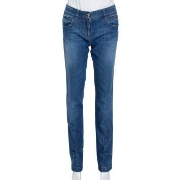 Pre Owned Dolce & Gabbana Blue Denim Paint Splattered Straight Leg Jeans M