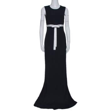 Pre Owned Dolce & Gabbana Black Crepe Crystal Embellished Bow Gown M