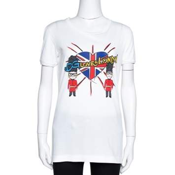 مملوكة مسبقًا Dolce & Gabbana White DG Loves London Print Cotton T-Shirt S