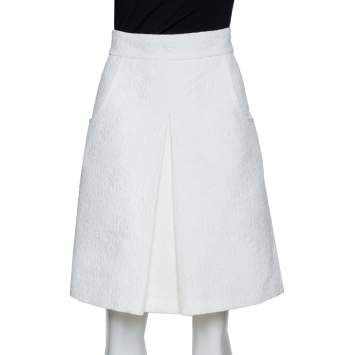 Pre Owned Dolce & Gabbana White Daisy Cotton Jacquard A-Line Skirt M