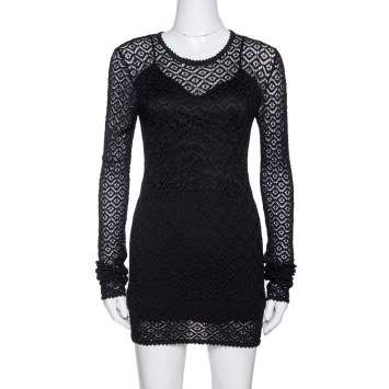 Pre Owned Dolce & Gabbana Black Crochet Knit Lace Mini Dress S