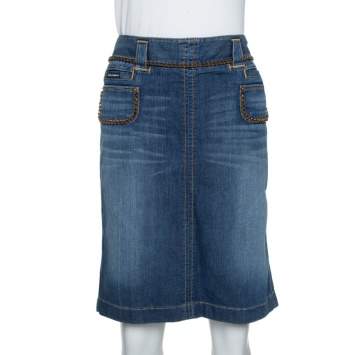 Pre Owned Dolce & Gabbana Blue Denim Chain Detail Fitted Skirt M