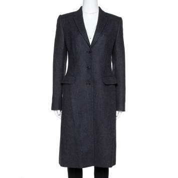 Pre Owned Dolce & Gabbana Black Felted Wool Mid Length Coat M