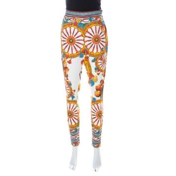 Pre Owned Dolce & Gabbana Multicolor Sicilian Print Crepe Pants S