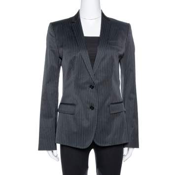 Pre Owned Dolce & Gabbana Black Pinstriped Cotton Tailored Blazer M
