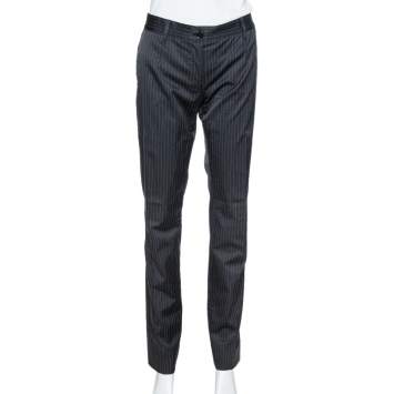 Pre Owned Dolce & Gabbana Black Pinstriped Cotton Tailored Pants M