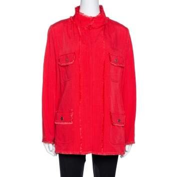 Pre Owned Dolce & Gabbana Red Fringed Button Front Jacket L