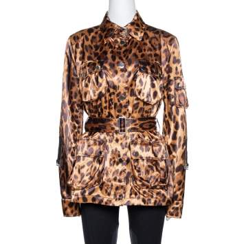 Pre Owned Dolce & Gabbana Brown Leopard Print Belted Jacket M