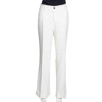 Pre Owned Dolce & Gabbana Ivory Cuffed Hem Flared Trousers L
