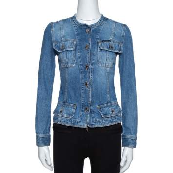 Pre Owned Dolce & Gabbana Blue Denim Fitted Collarless Jacket S 