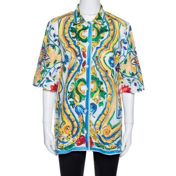 Pre Owned Dolce & Gabbana Multicolor Majolica Print Cotton Oversized Shirt M