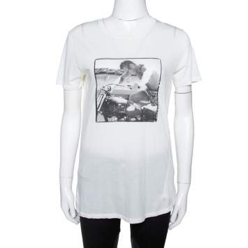 Pre Owned Dolce & Gabbana Off White Steve McQueen Print Cotton & Silk T-Shirt M