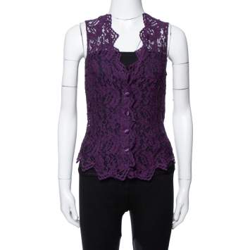 Pre Owned Dolce & Gabbana Purple Lace Sleeveless Vest M