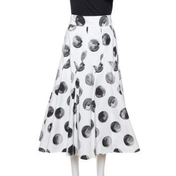 Pre Owned Dolce & Gabbana White Polka Dot Print Cotton Flared Skirt S