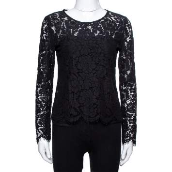Pre Owned Dolce & Gabbana Black Sheer Lace Scalloped Blouse M